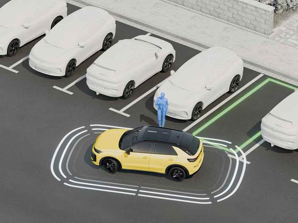 Volkswagen T-Roc, gelb, Animation Fahrassistenzsysteme